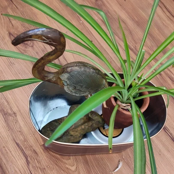 Mid- Century Vintage Solid Brass Patina Finish Heron / Crane Figurine Decor 13"+ - Picture 4 of 11